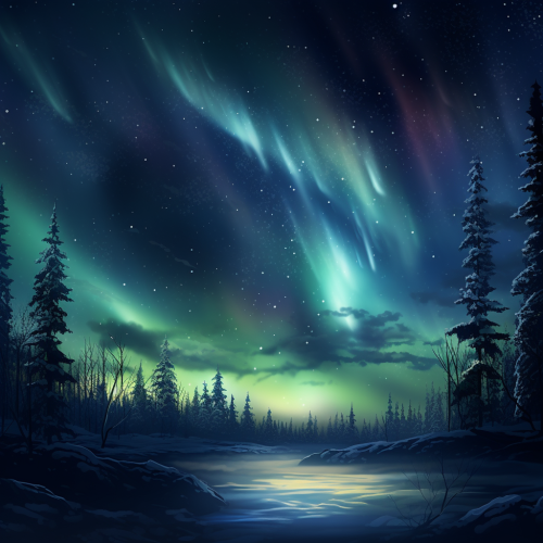 Serene aurora borealis in starry sky