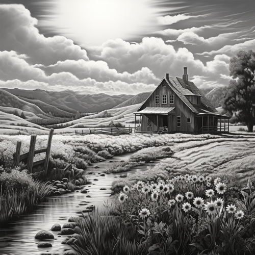 Serene farm landscape featuring natural beauty (6 words)