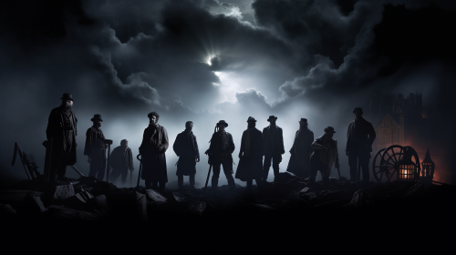 Silhouettes of historical laborers and soldiers Silhouettes of historical laborers and soldiers