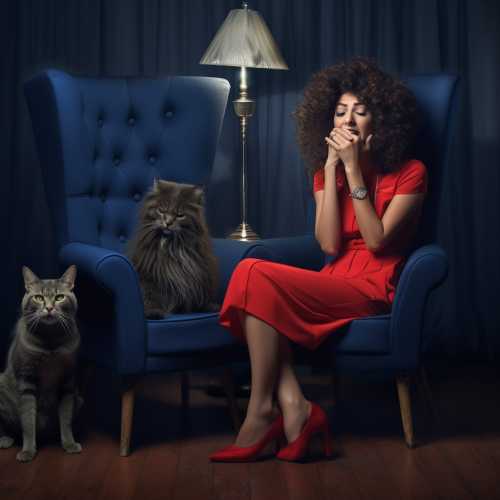 European woman with huge leg hairs and cat playing