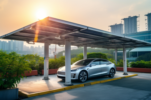 EV charging station with solar panels from above