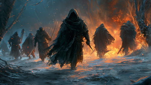 Evil Hooded Man Attacking Five Heralds