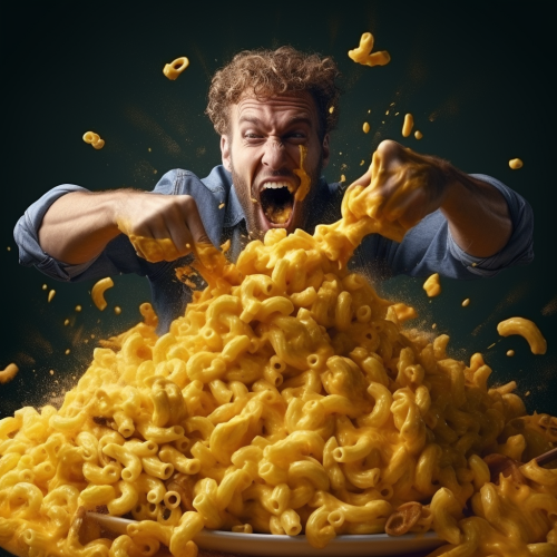 Messy mac n cheese finger eating