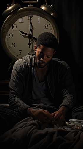 Tired black man on unmade bed