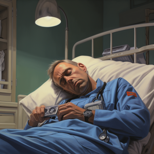 Sleepy Resident Physician with Pager