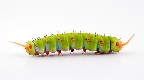 Close-up of Exotic Caterpillar on White Background
