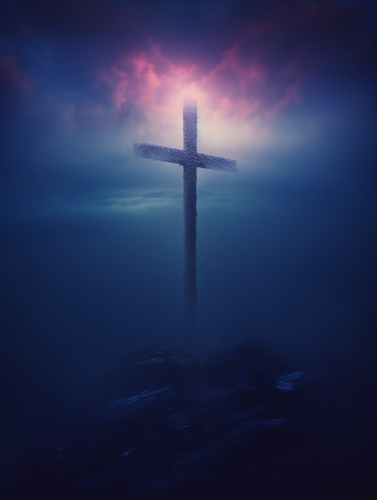 Exotic cross in foggy sky