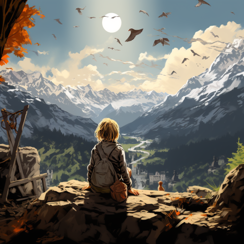 Child with Baby Griffin in Meadows