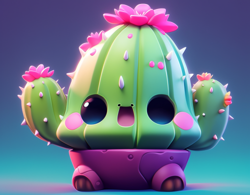 Cute Expressive Cactus with Cinematic Background