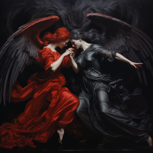 Two emotional expressive angel women