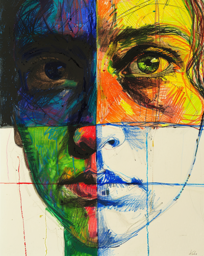 Colorful face close-up portrait divided