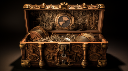 Key unlocking treasure chest filled with facts