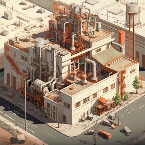 Gritty digital illustration of factory exterior