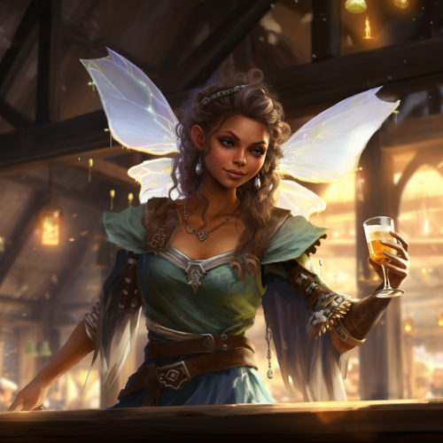 Fairy Druid Drinking Ale in Tavern