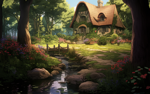 Enchanted fairy tale cottage in woods Enchanted fairy tale cottage in woods