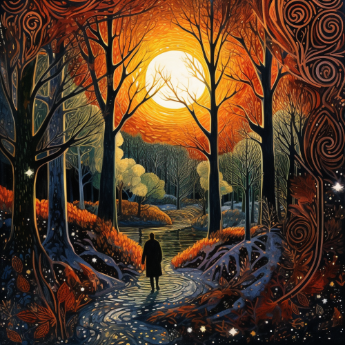 Man walking in a moonlit forest Man walking in a moonlit forest