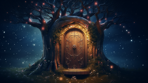 Golden fairywood door in the universe