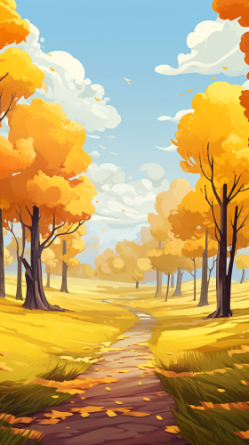 Animated fall field with orange leaves