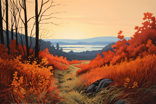 Gouache Painting of Fall Foliage at Dusk