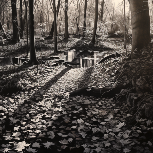 Monochrome autumn leaves falling gracefully