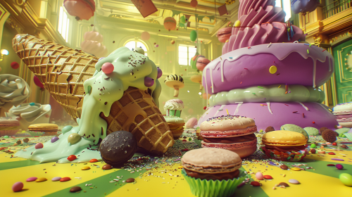 Huge ice cream cone falling over sweets Huge ice cream cone falling over sweets