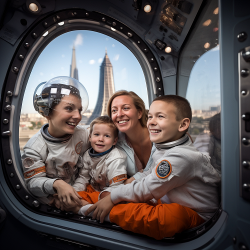 Family dressed as astronauts inside train Paris Family dressed as astronauts inside train Paris