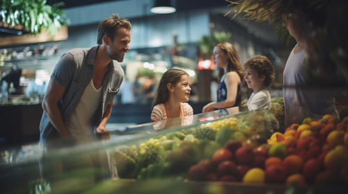 Family shopping at a modern Whole Foods store
