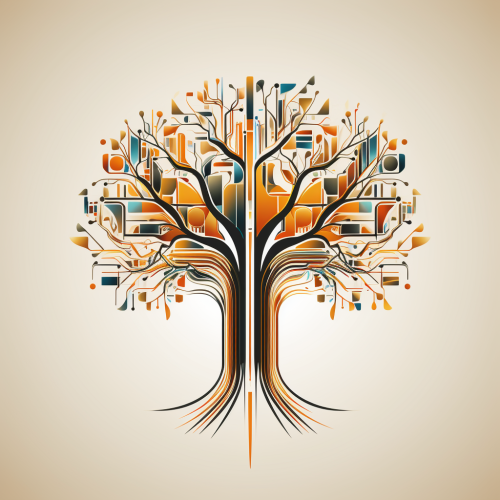 Traditional family tree with modern digital elements