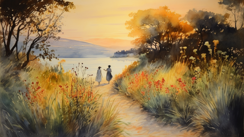 Serene Family Walking Along Beach