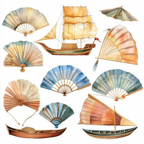 Watercolor Fan Boat Clipart Set