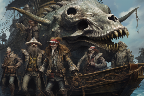 Side portrait of fantastic creatures preparing to abort ship