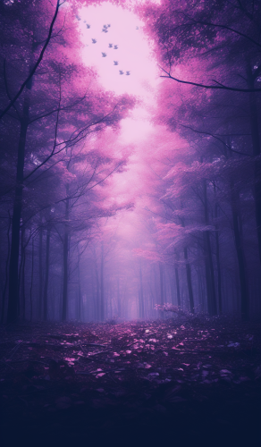 Enchanting forest with purple hues