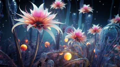 Colorful fantasy alien flowers in vibrant bloom Colorful fantasy alien flowers in vibrant bloom