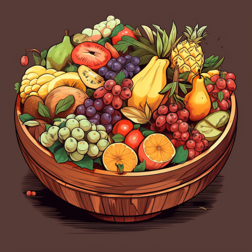 Exotic fruits in wooden bowl illustration Exotic fruits in wooden bowl illustration