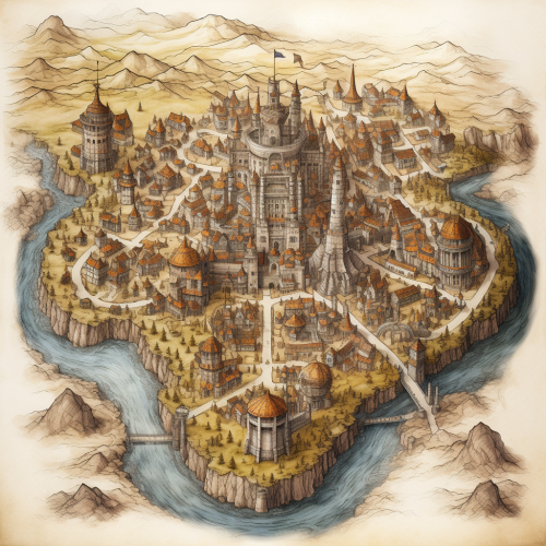 Detailed sketch of fantasy city map