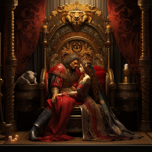 Fantasy Lord resting on bed with maiden