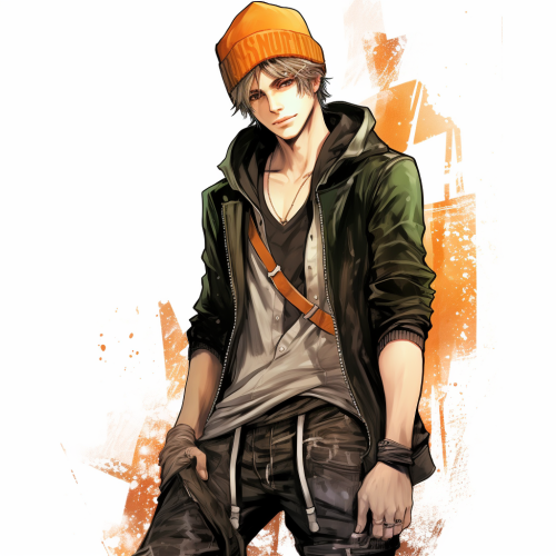 Fantasy Male Character in Green and Orange Attire
