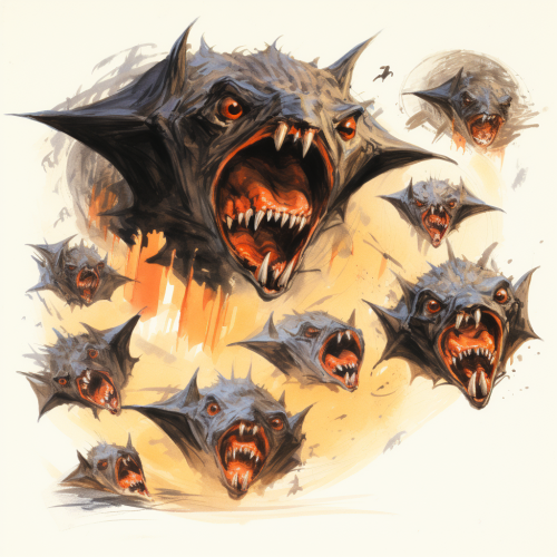 Fantasy RPG Bat Swarm with Glowing Eyes and Teeth