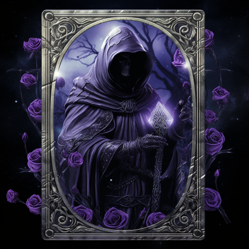 Grim Reaper with Purple Rose on Tarot Card