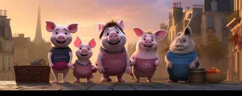 Cartoon pigs celebrating farewell pot