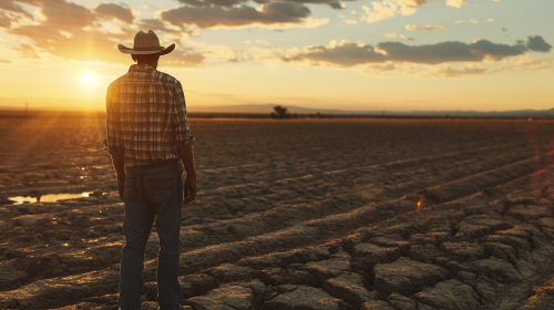 Farmer witnessing dry, arid land Farmer witnessing dry, arid land