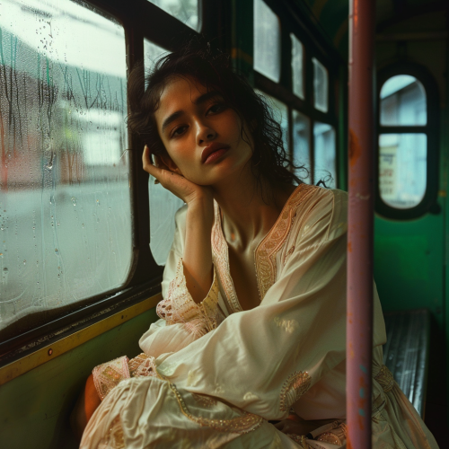 Fashion model in pastel tunic