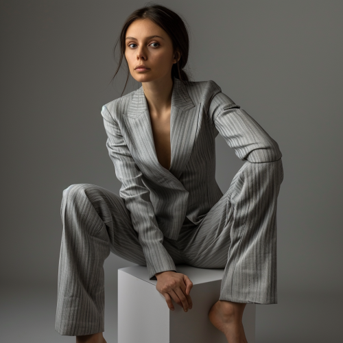 Fashion model in gray asymmetric suit