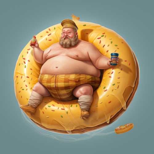 Fat male floating in bagel safety ring