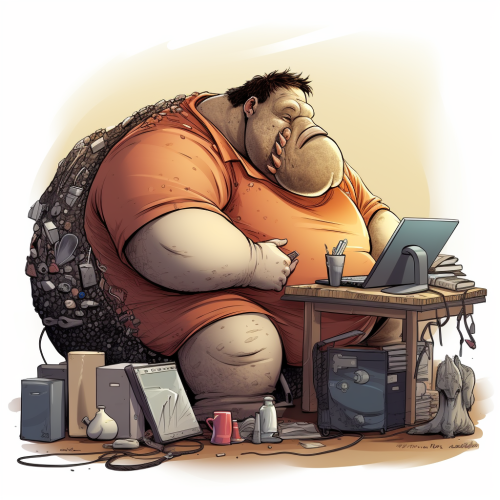 Miserable fat software engineer leaning on elephant bones Miserable fat software engineer leaning on elephant bones