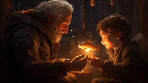 Father punishing son with rod