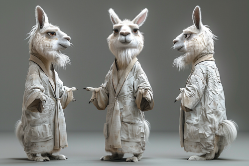 Llama wearing medical gown pose