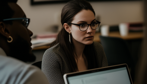 female marketer meeting client