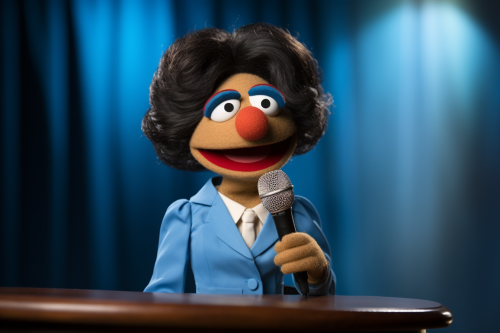 Cute female muppet newscaster reporting Cute female muppet newscaster reporting