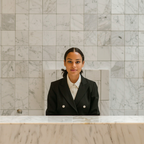 Female staff black uniform concierge counter